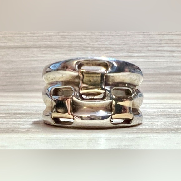 Vintage Designer Signed BV Sterling Silver & 14K Gold Wide Band Ring, Size 6.5 - Picture 2 of 13